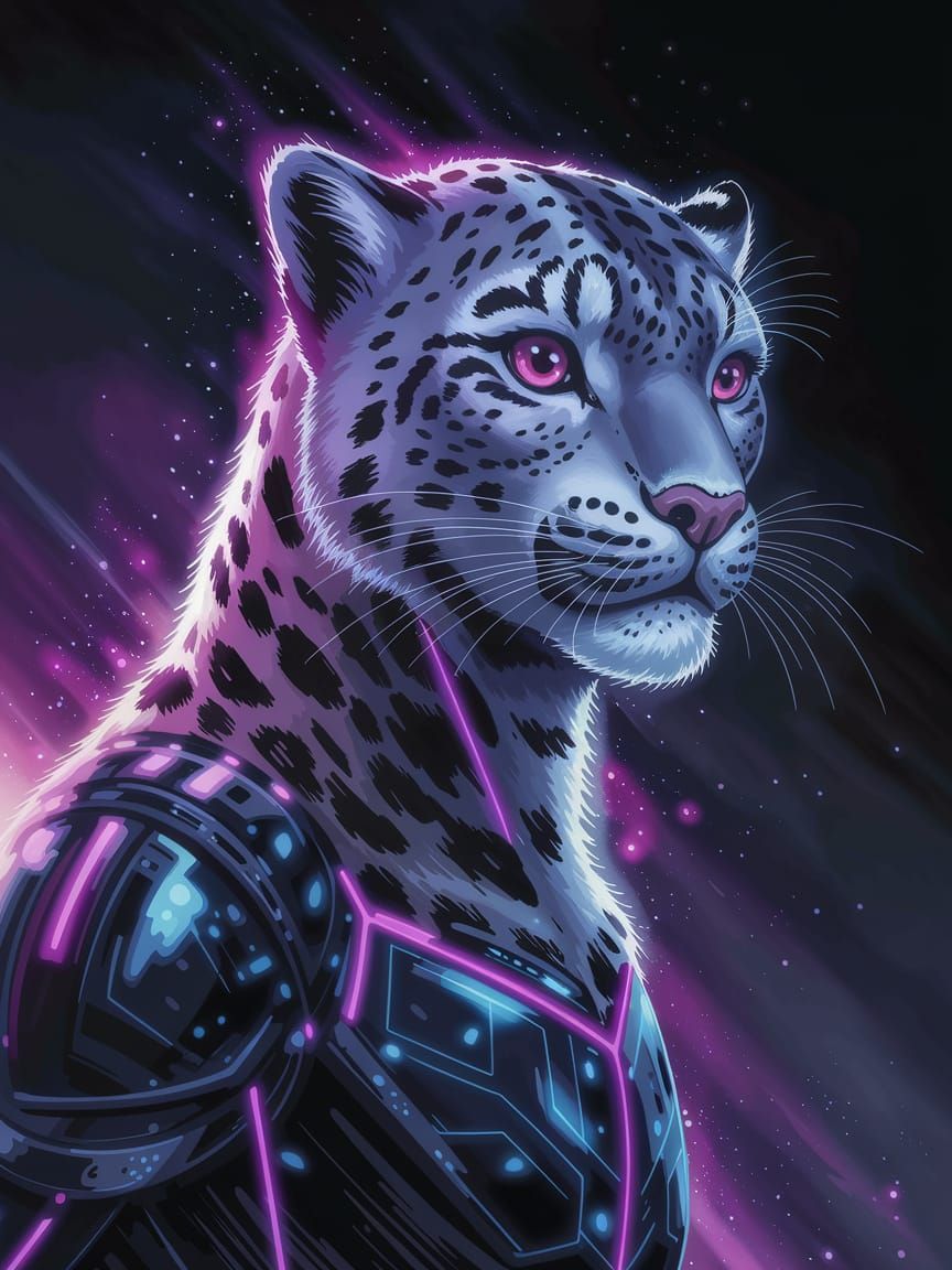Snow Leopard Marvel Superhero in Cyberpunk Comic Style