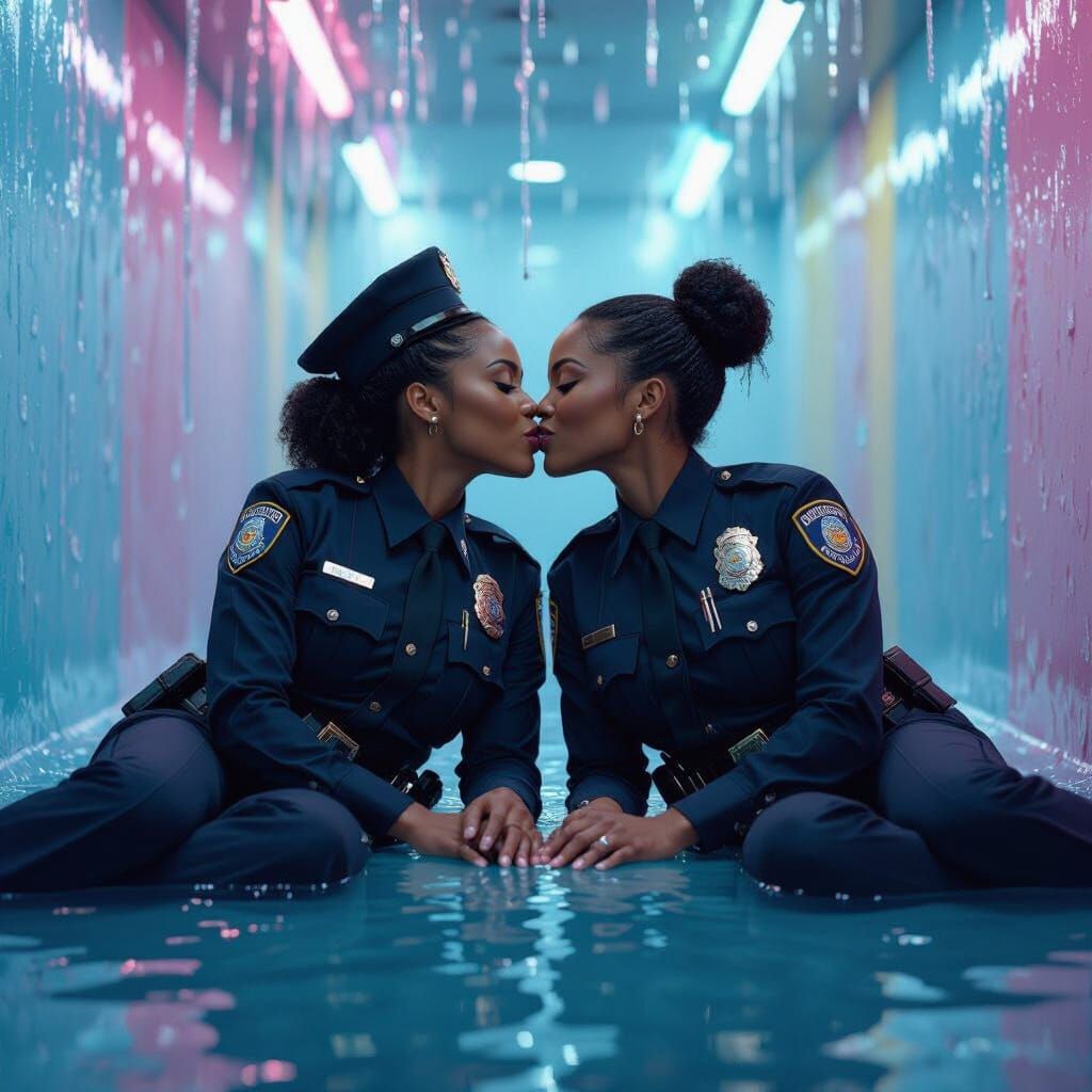 Lesbian Police Officers Kiss in Car Wash