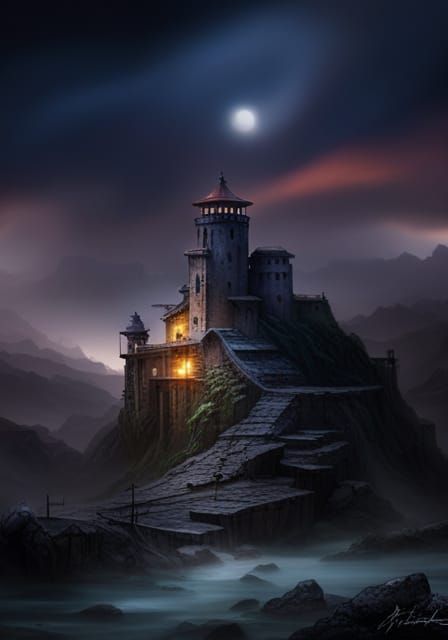 Gloomy Mountain Fortress: Fantasy Concept Art