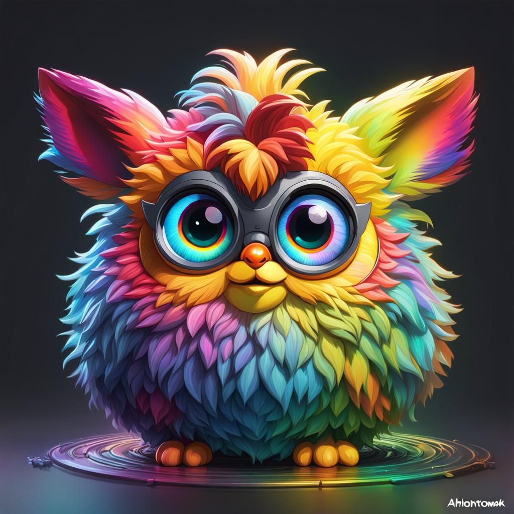 Vibrant Rainbow Furby Portrait in Hyperdetailed Concept Art...