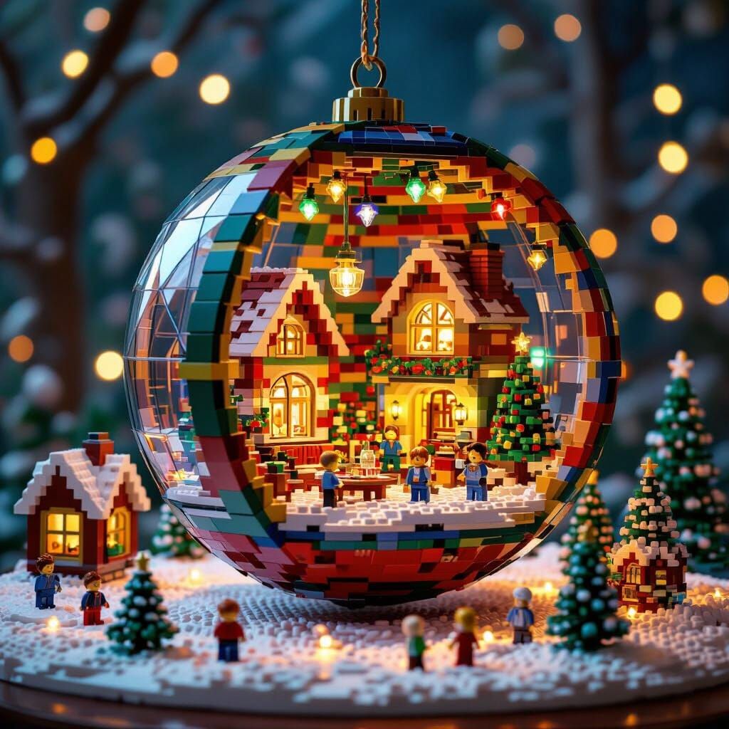 Lego Pocket Room Suspended in Sphere Above Village