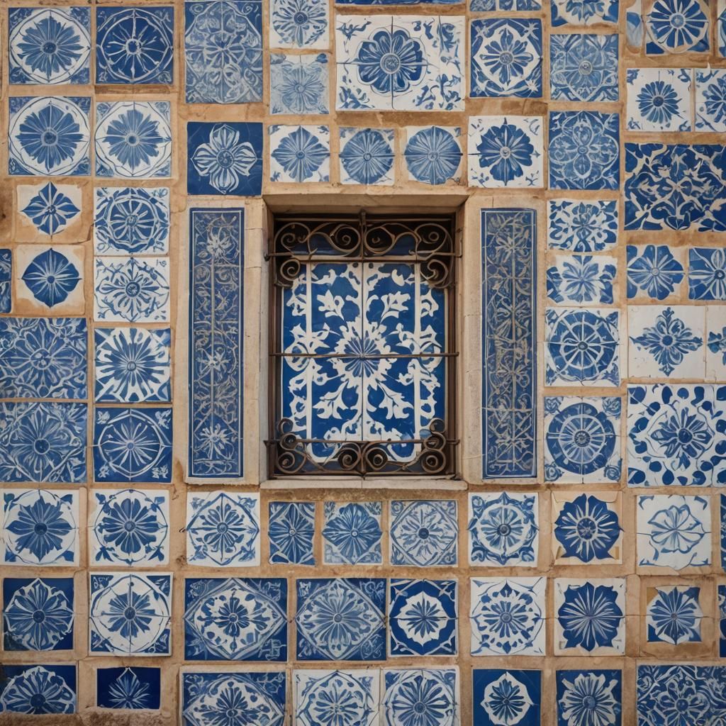 Vibrant Blue and White Mural on a Historic Building