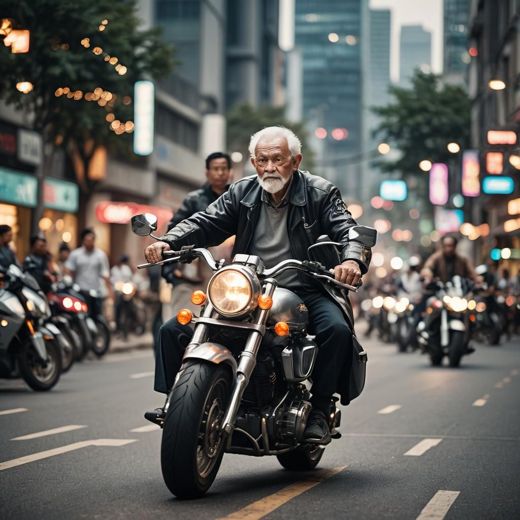 Elderly Rider Cruises Futuristic Highway