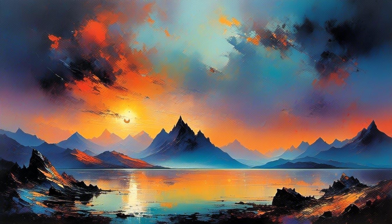 Breathtaking Sunset Mountainscape with Deep Background