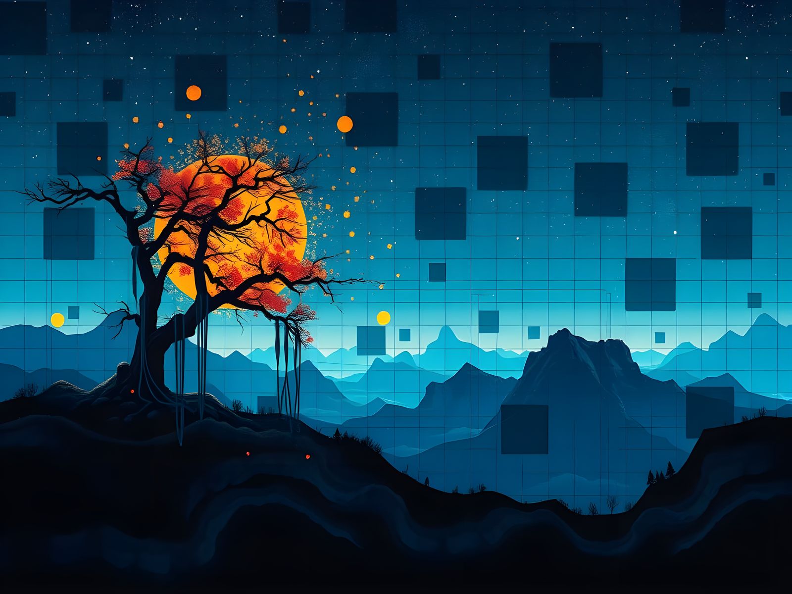 Abstract Nature Decay in Indigo Tones