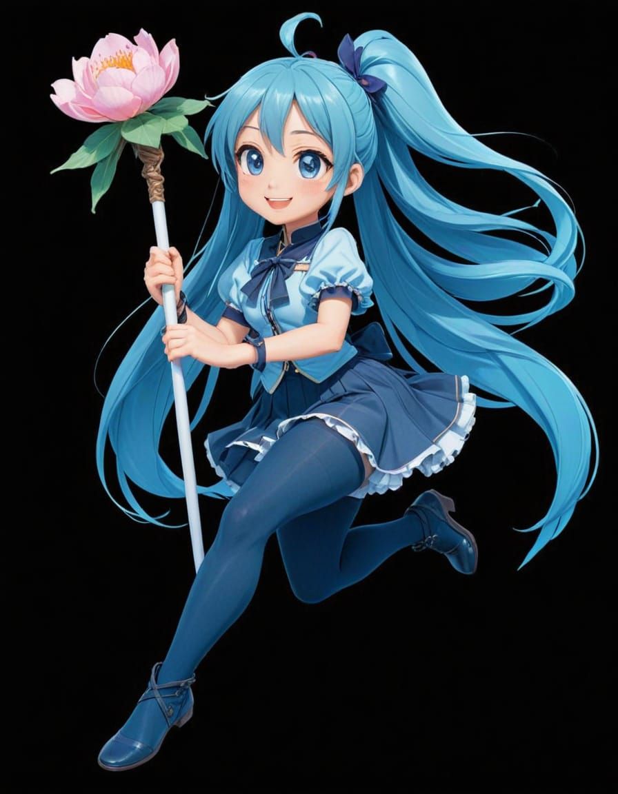 Anime Goddess Aqua in Dynamic Leap