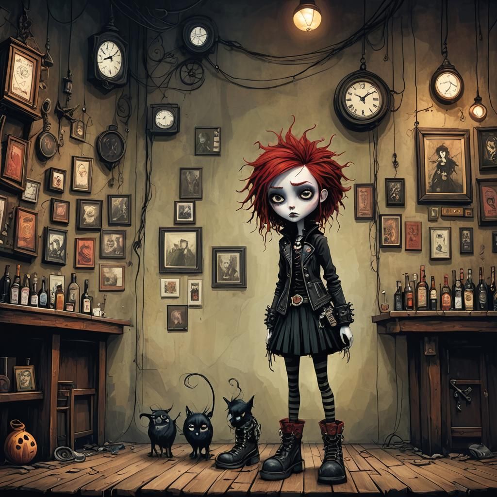 Gothic Punk Rocker in a British Pub