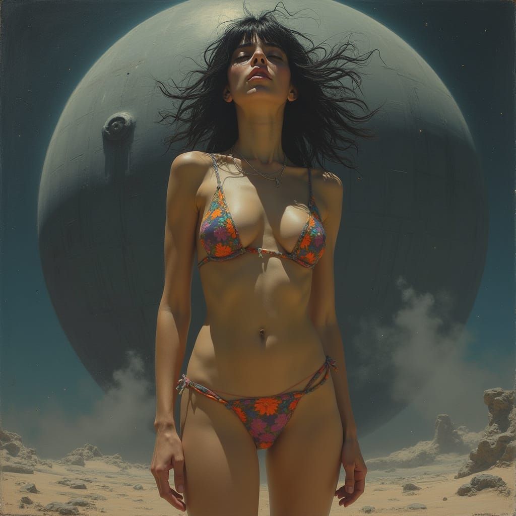 Brunette in Deep Space, Impasto Style