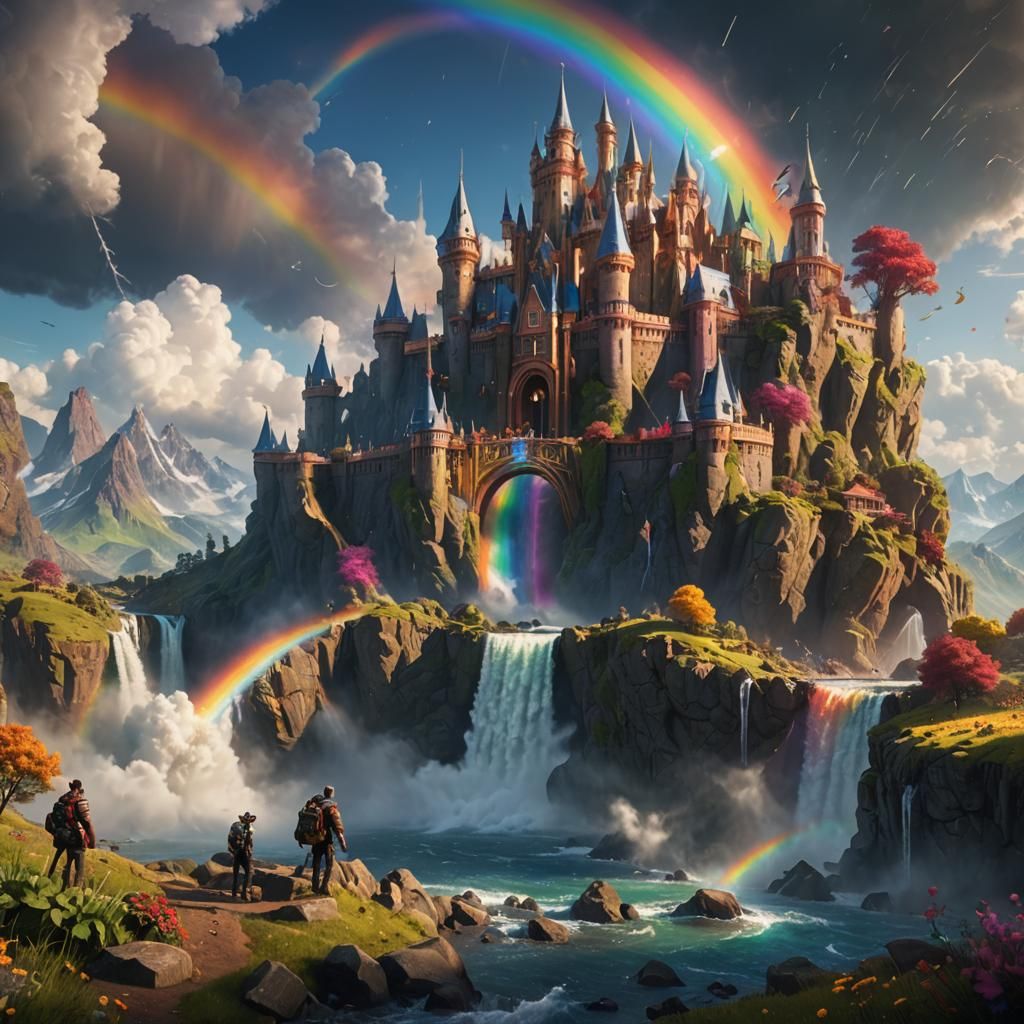 Vibrant Fantasy Castle in Rainbow Hues