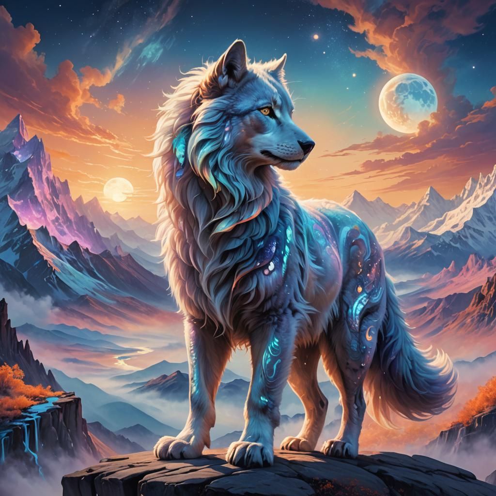 Surreal Landscape with Glowing, Furry Creature