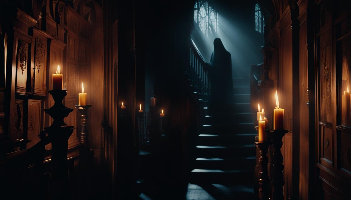 Mysterious Haunted Hallway in Low-Key Cinematic Style