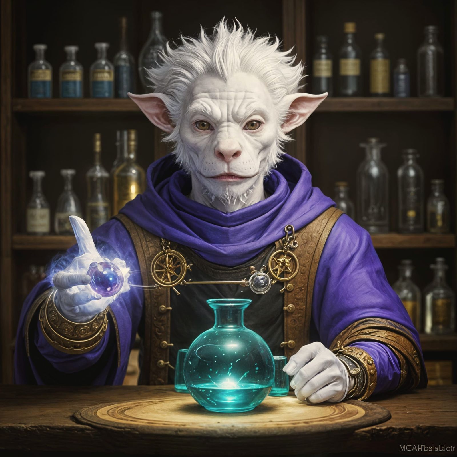 Hyperrealist Portrait of a Wise Albino Kobold Alchemist