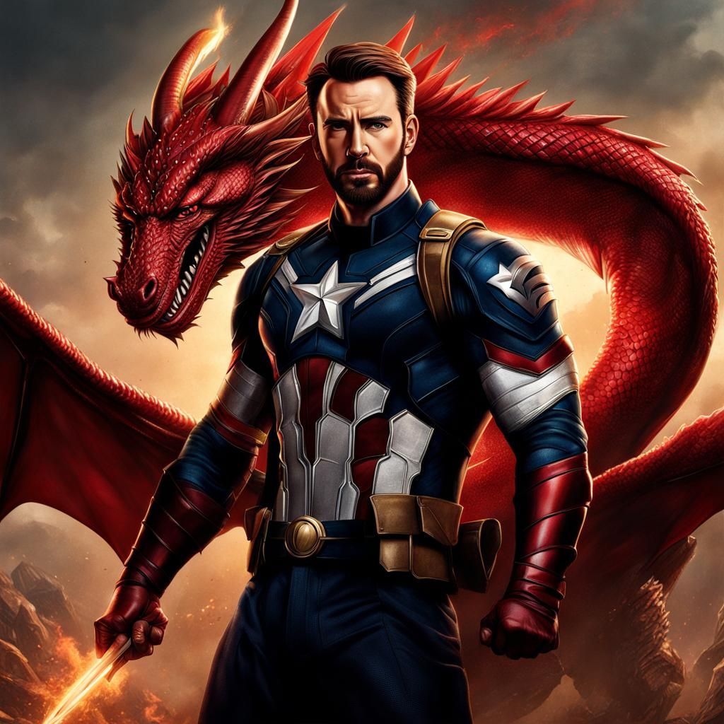 Hyperrealistic Chris Evans as Sorcerer with Fiery Dragon Pow...