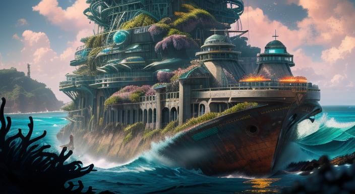 Surreal Fortress Complex Rises from Turquoise Shores in Vibr...