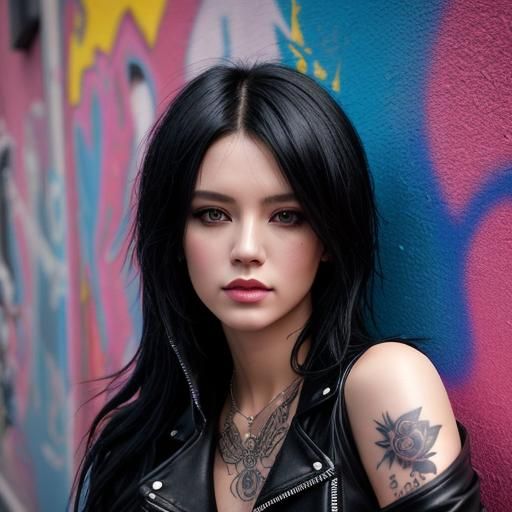Moody Emo Rock Singer with Torn Leather Jacket and Tattoos