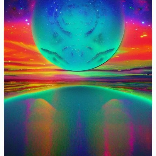 Cosmic Sunset Hologram Bay Scene