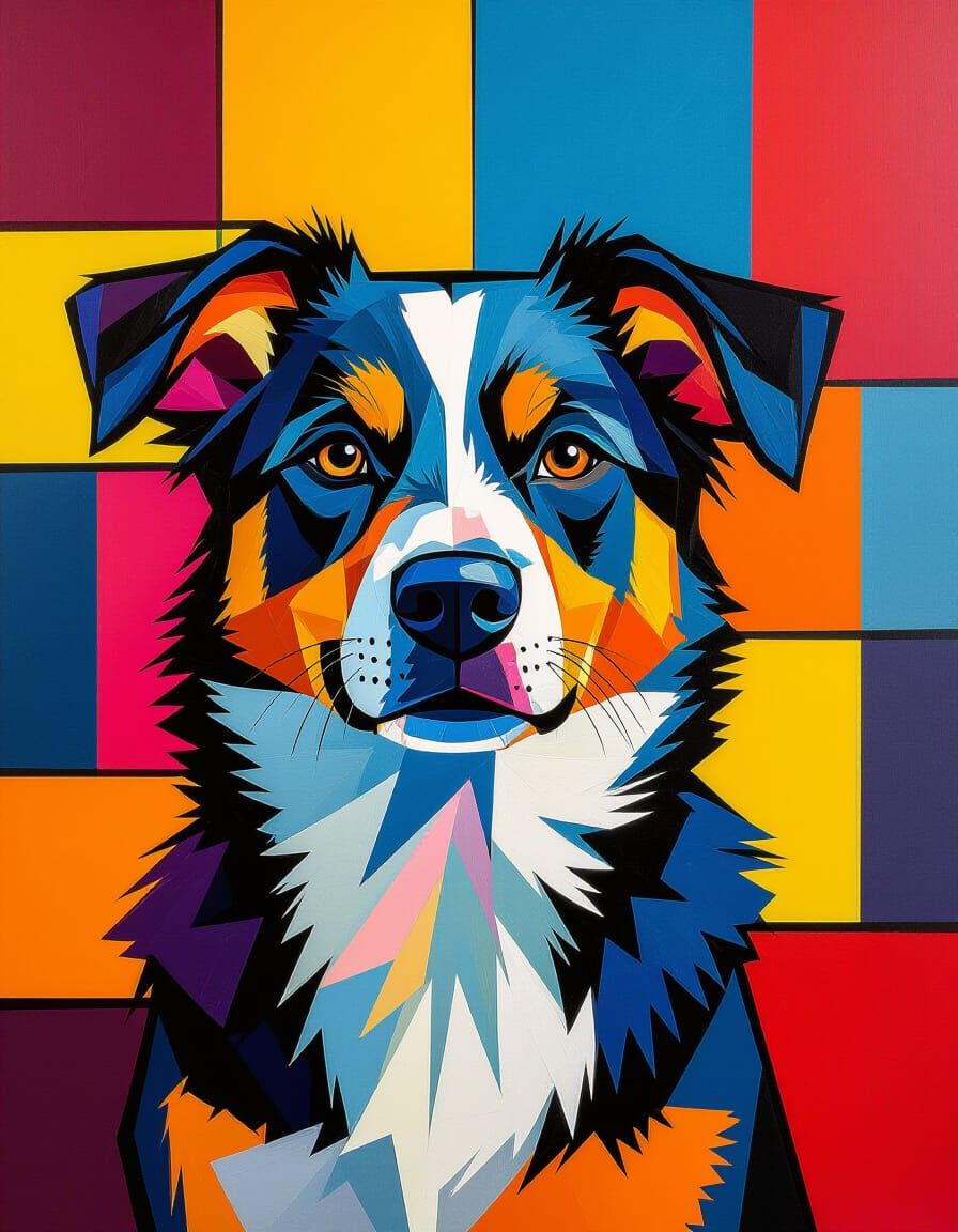 Geometric Dog Portrait in Neo-Luminous Colour