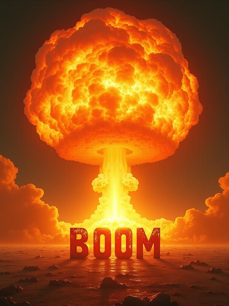Apocalyptic Nuclear Blast with Radiant Sky and Bold Font