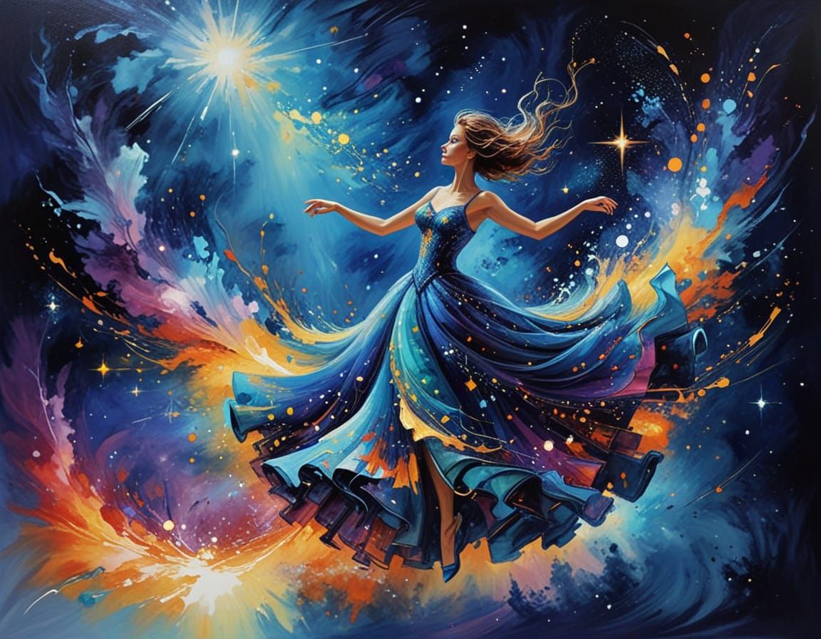 Vibrant Cosmic Dance in Bold Abstract Style