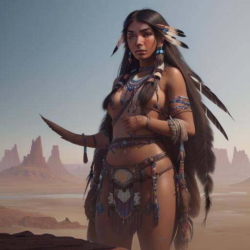 Native American Women in Vibrant Fantasy Landscapes