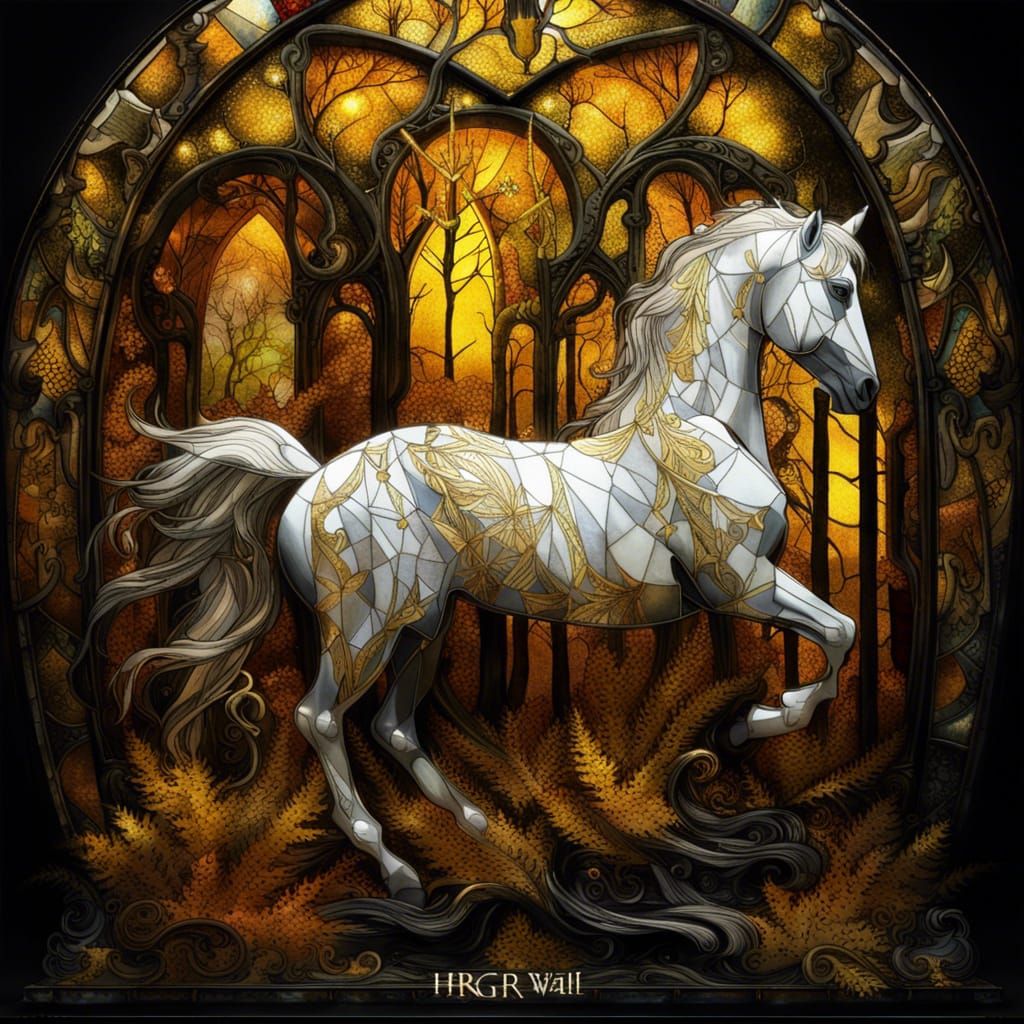 Otherworldly Majesty of a Golden Horse in Gothic Splendor