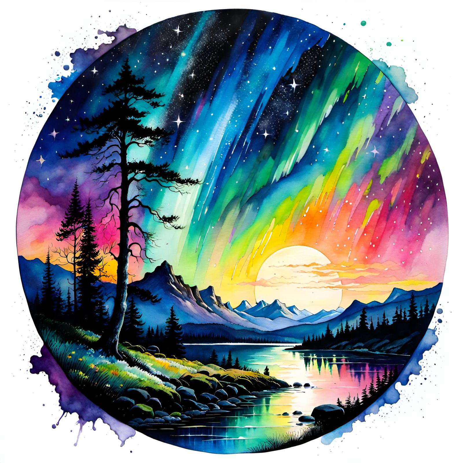 Cosmic Dreamscape in Whimsical Watercolour