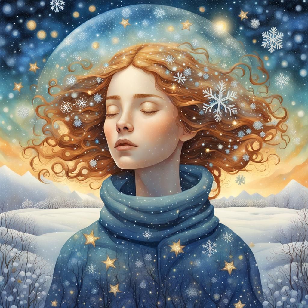 Ethereal Winter Dreamscape with Celestial Joy and Freedom