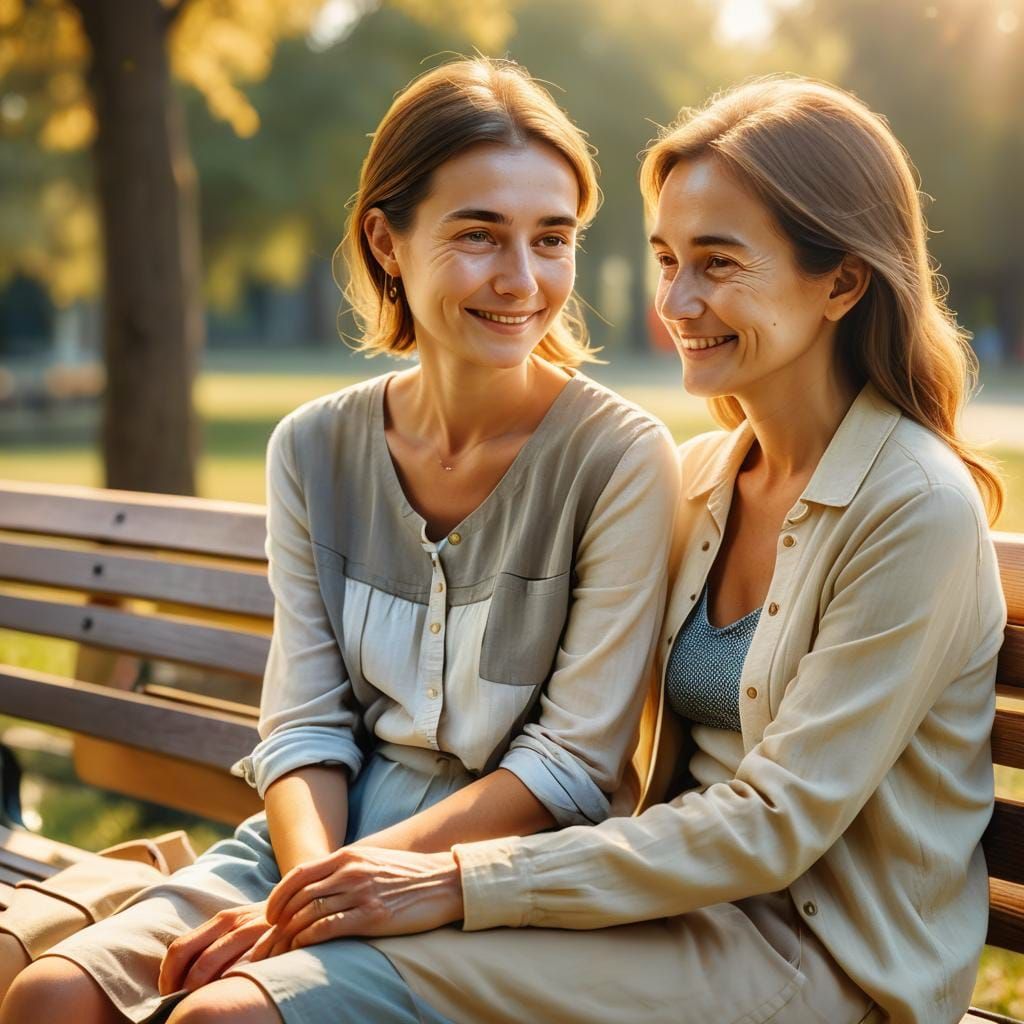 Mother and Daughter Share a Moment in the Park
