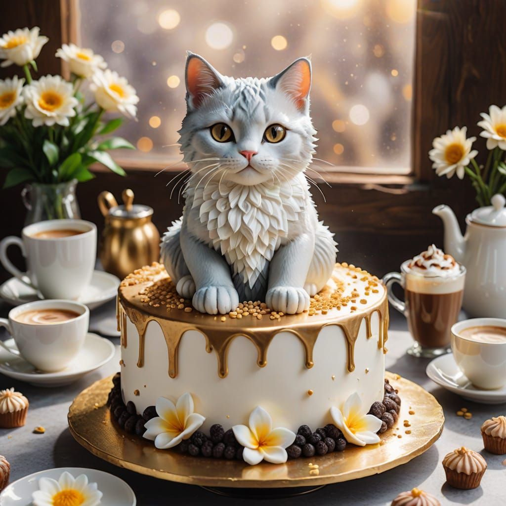 Magical Cat and Coffee Cake with Divine Sunshine