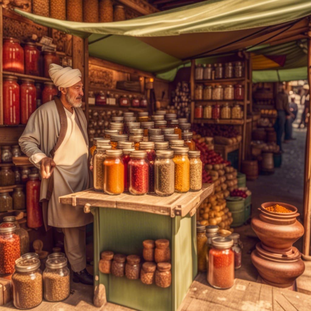 Medieval Spice Merchant in Ornate Detail