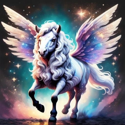 A small Lippizaner horse with fairy wings. <lora:Fairy Anima...