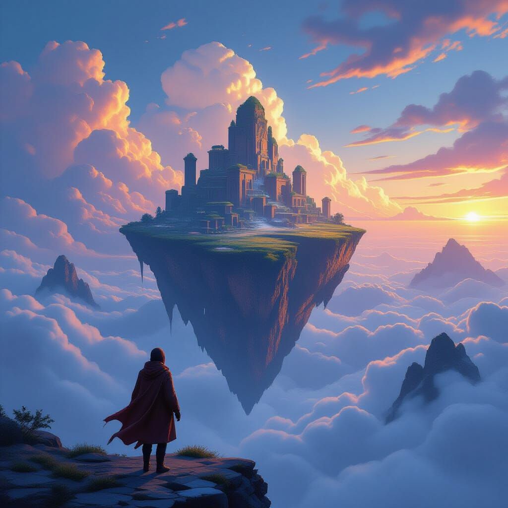 Floating Island Vista with Ancient Ruins