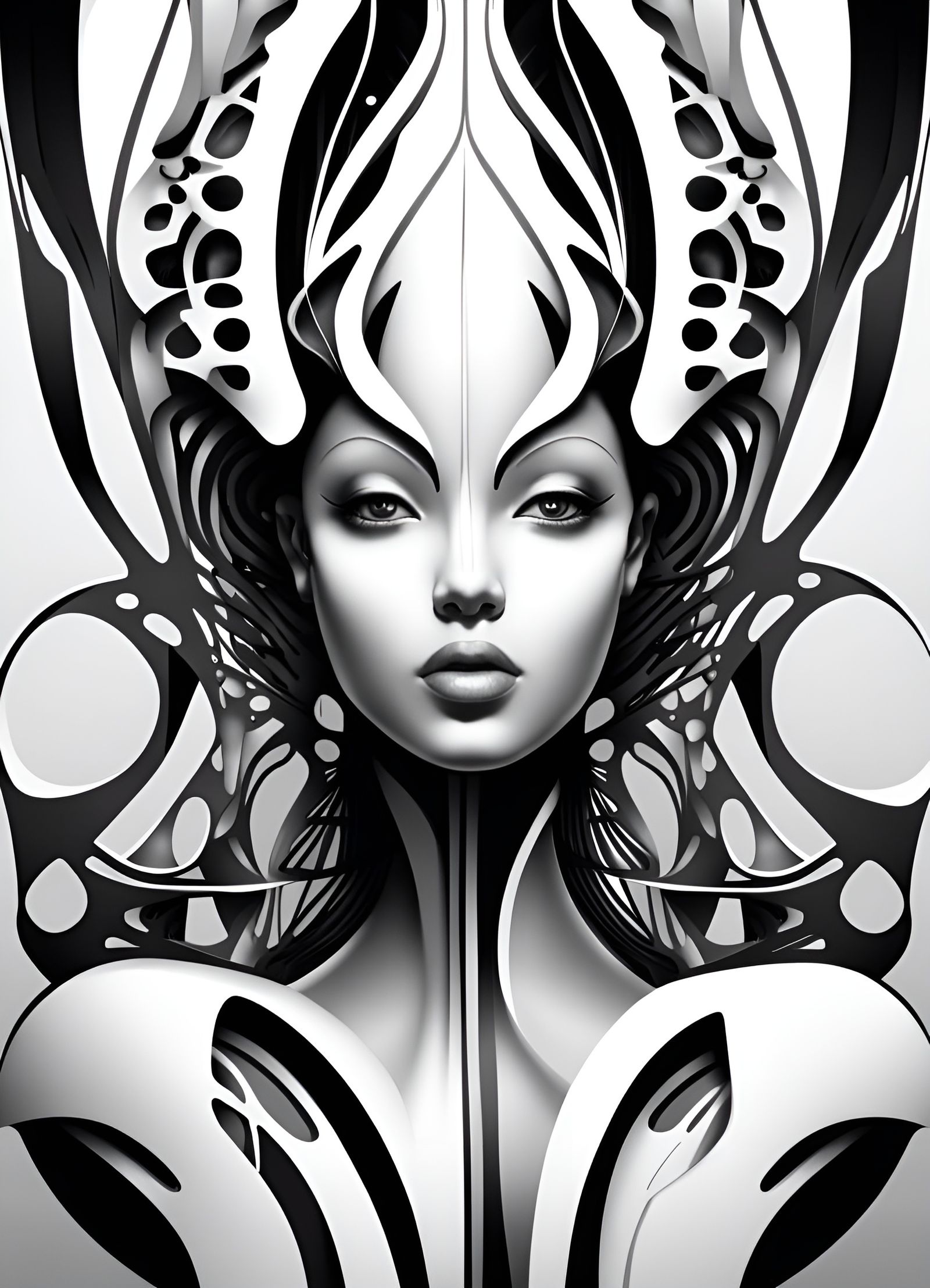 Futuristic Woman in Organic Form, Symmetrical Design