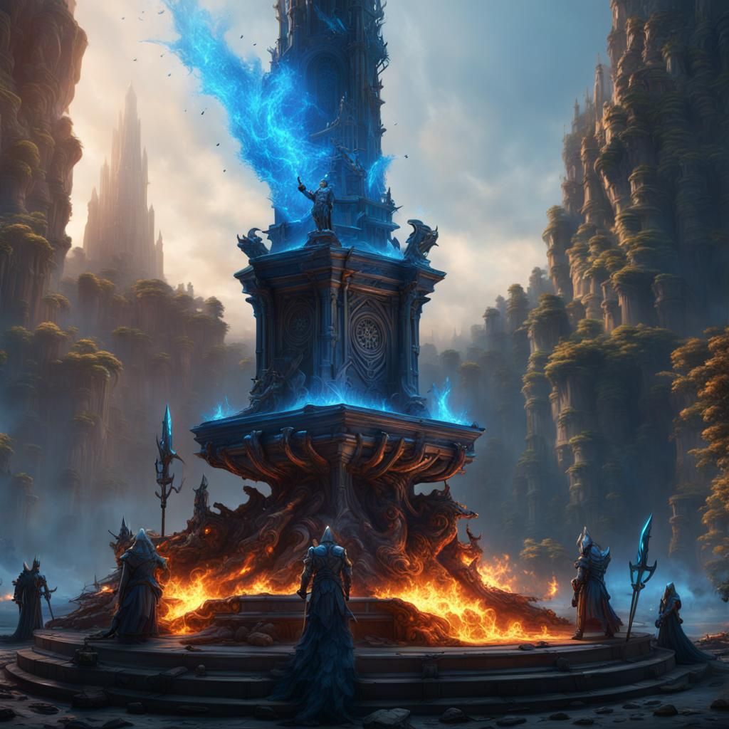 Surreal Blue Flame Throne in a Fantasy Realm