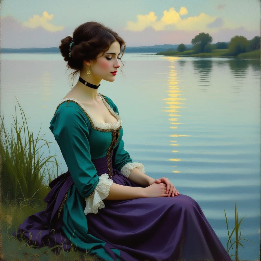 Baroque Portrait in Turquoise and Purple Hues