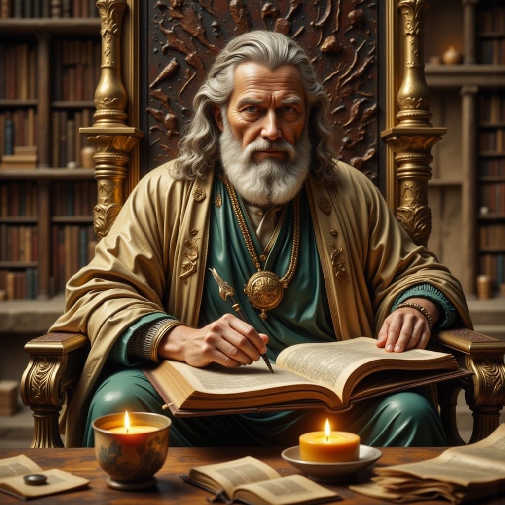 Ancient Israelite Sage in Golden Study with Intricate Textur...