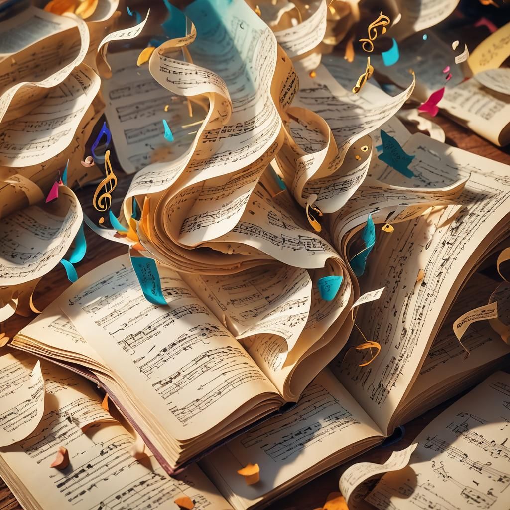 Fantasy Concept Art: Whirling Music Notes in Vibrant Hues