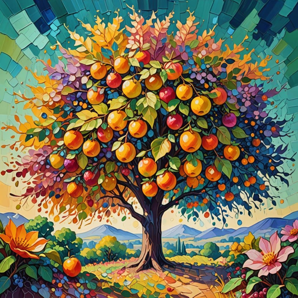 Fauvist Tree with Every Fruit and Flower