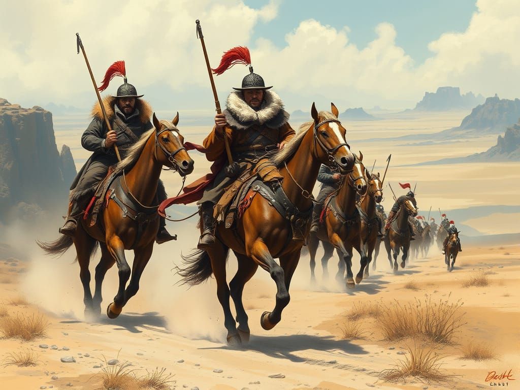 Hun Warriors Ride in Epic Landscape