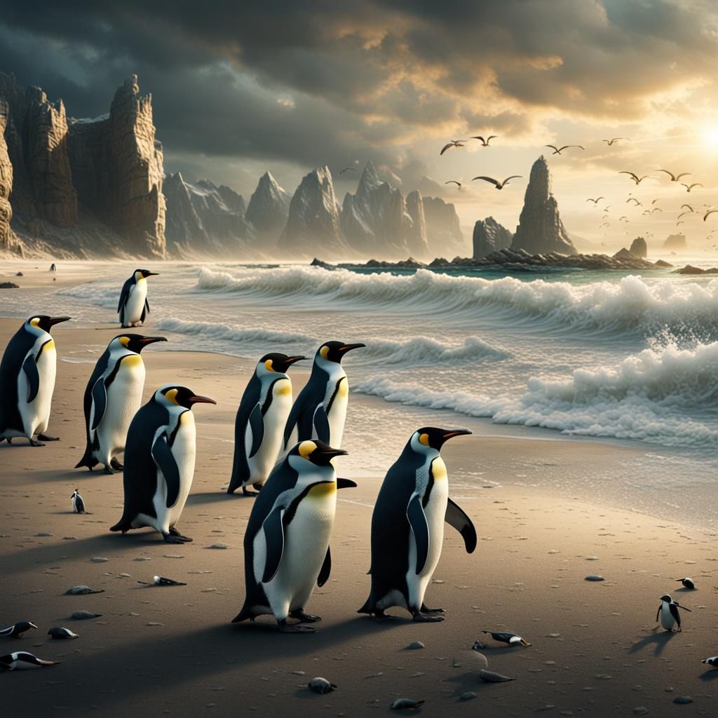Penguins on an Epic Beach