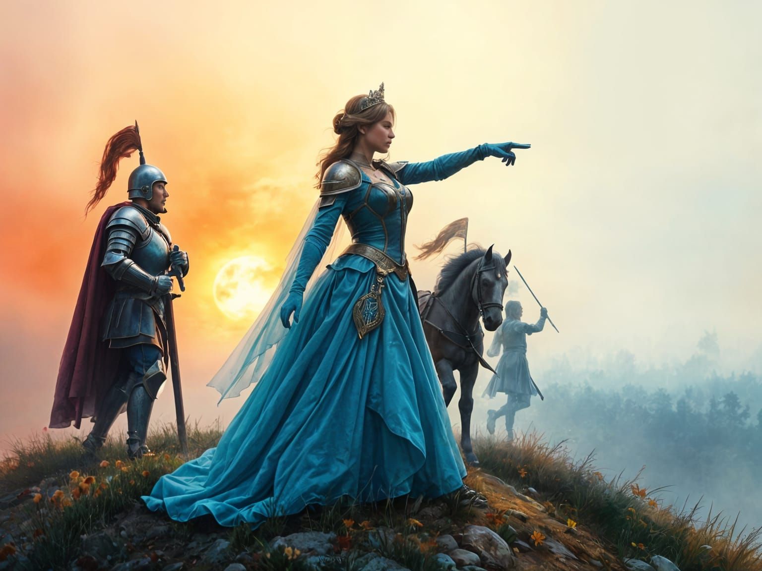 Regal Leader Rises Amidst Vibrant Sunrise