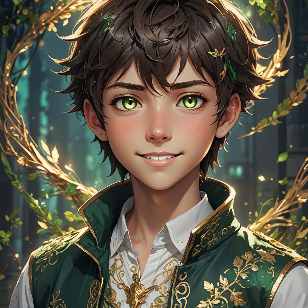 Charming Fantasy Boy in Golden Embroidery