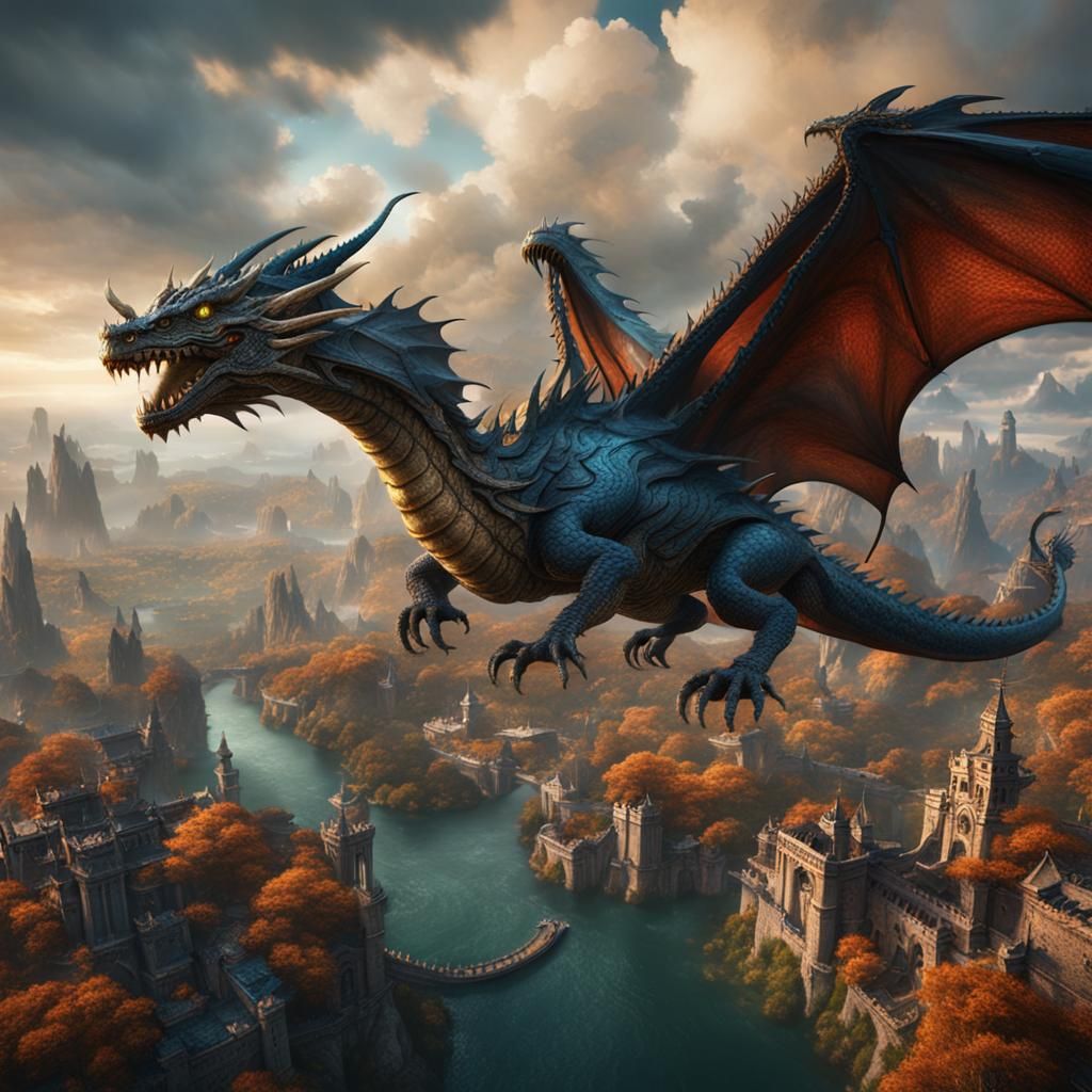 Epic Dragon Soars over Fantastical Realm