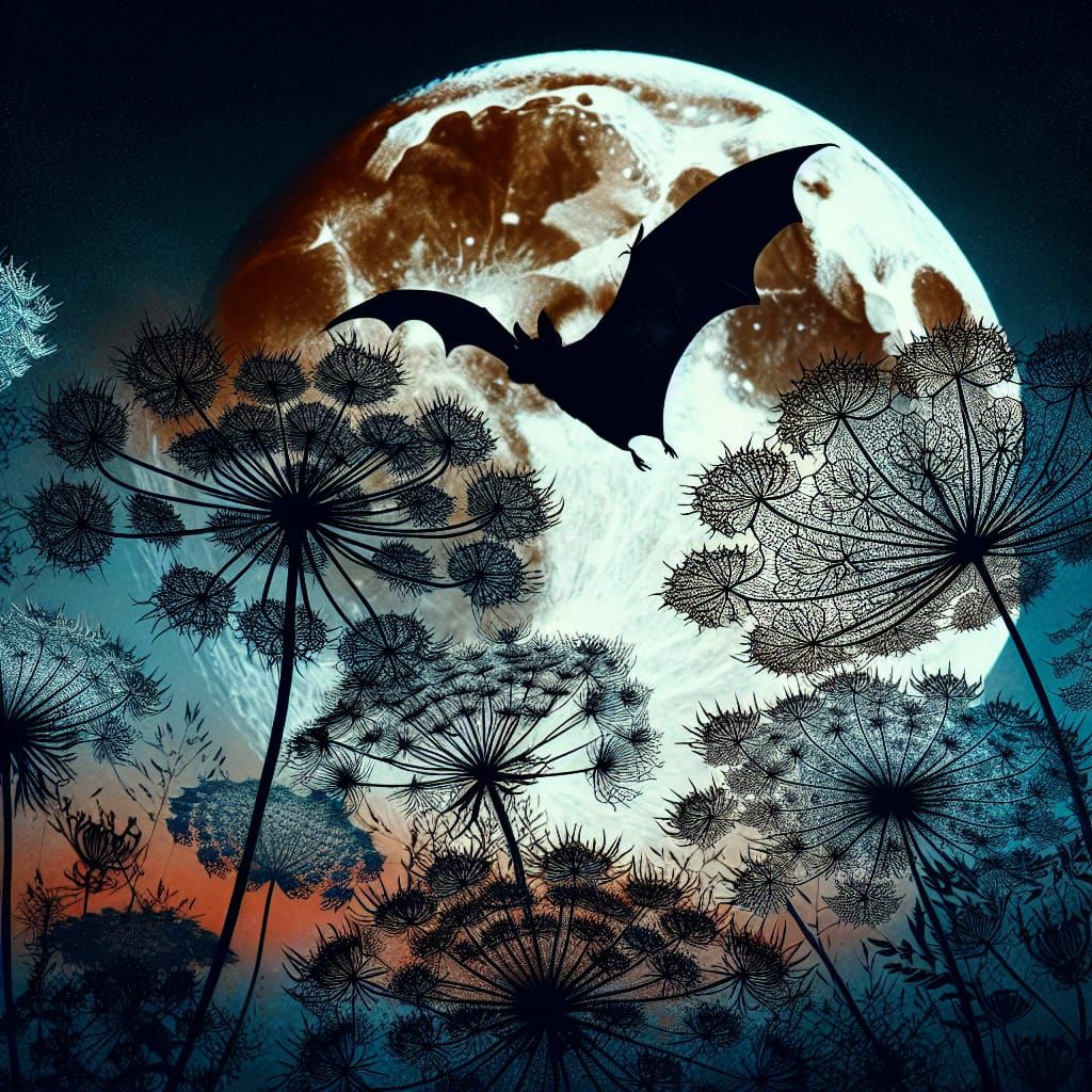 Mysterious Nighttime Scene of a Bat Under the Vibrant Moon