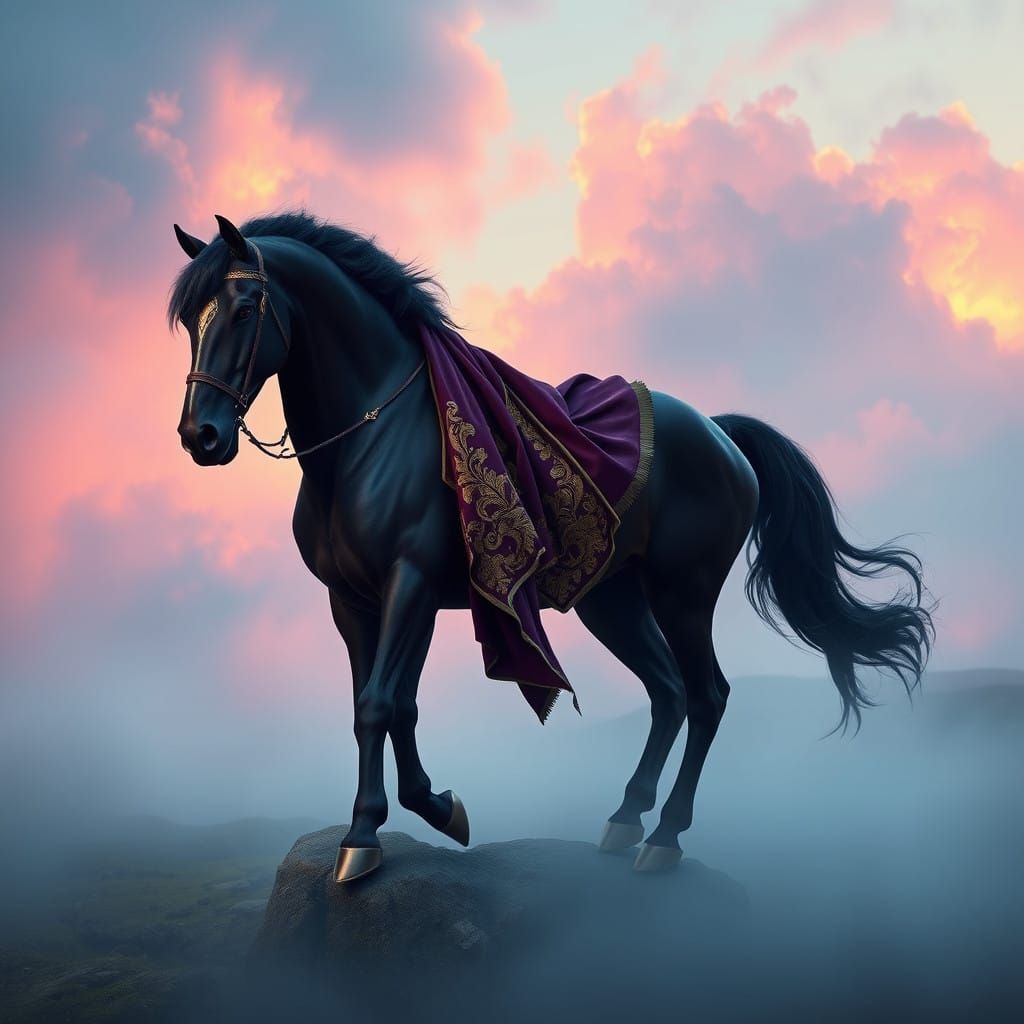 Ethereal Fantasy Woman Stallion Blends into Mysterious Lands...