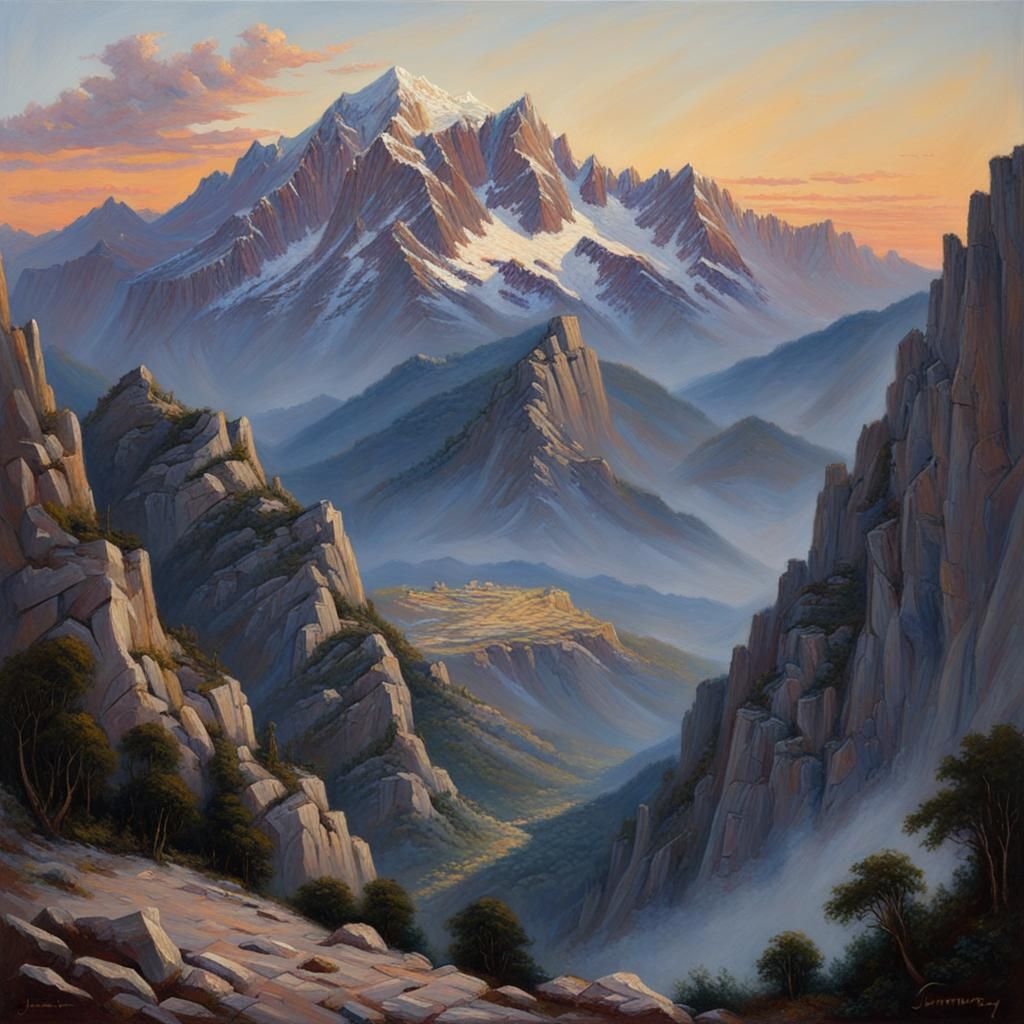 Dramatic Olympus at Dawn in Oil Painting Style