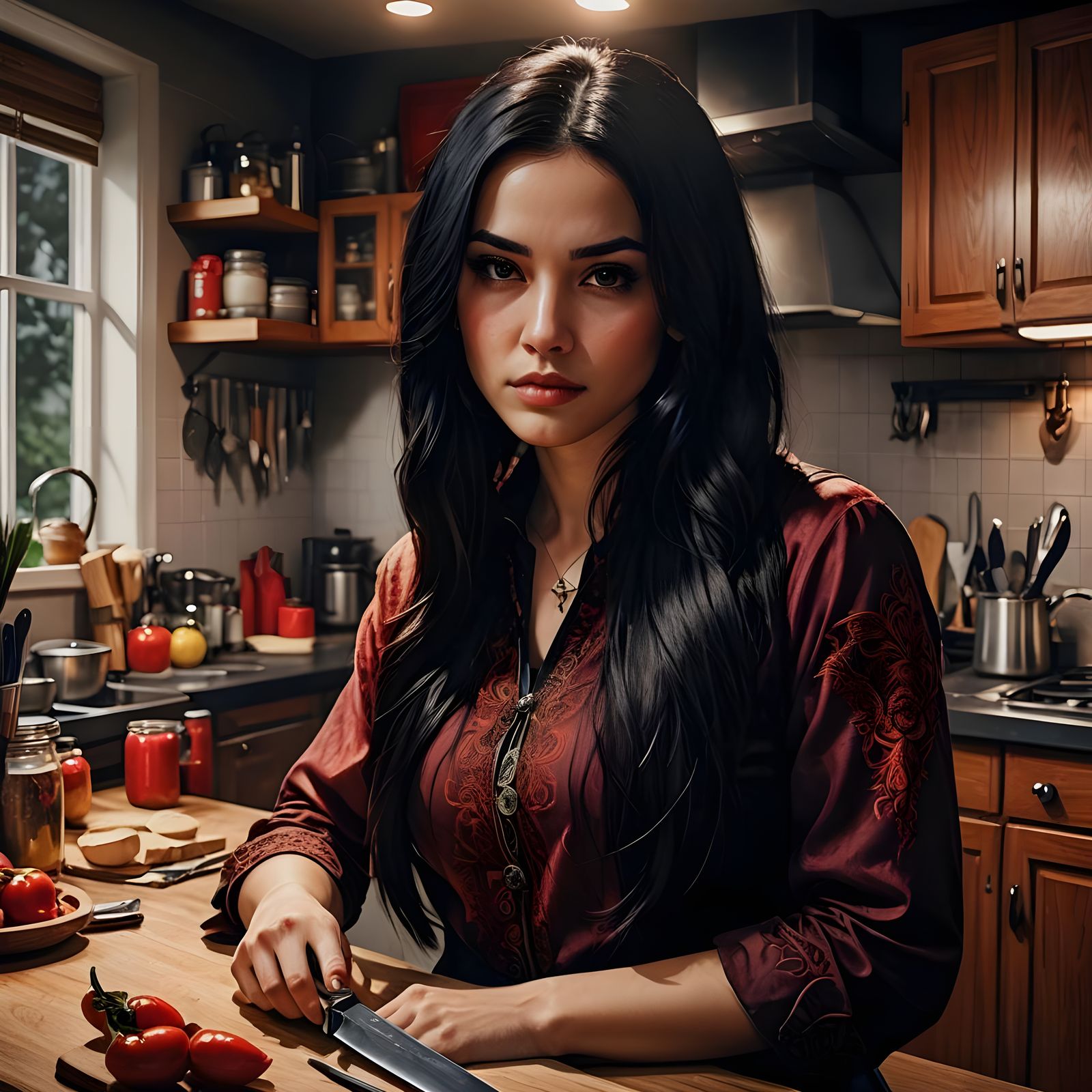 Tall, Curvy Redhead Woman Prepares for Battle in a Fantastic...