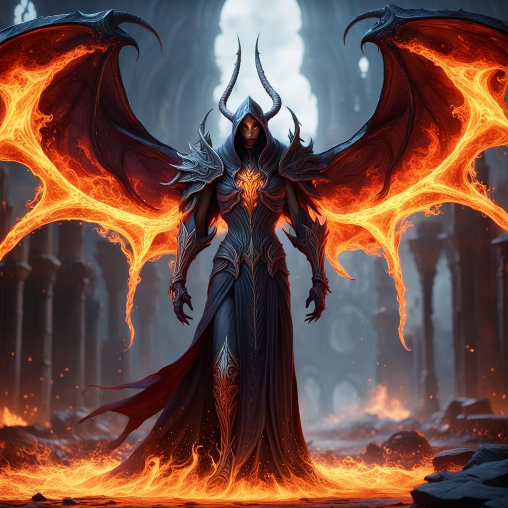 Epic Fantasy Concept Art, Fiery Malthael in Vibrant Color