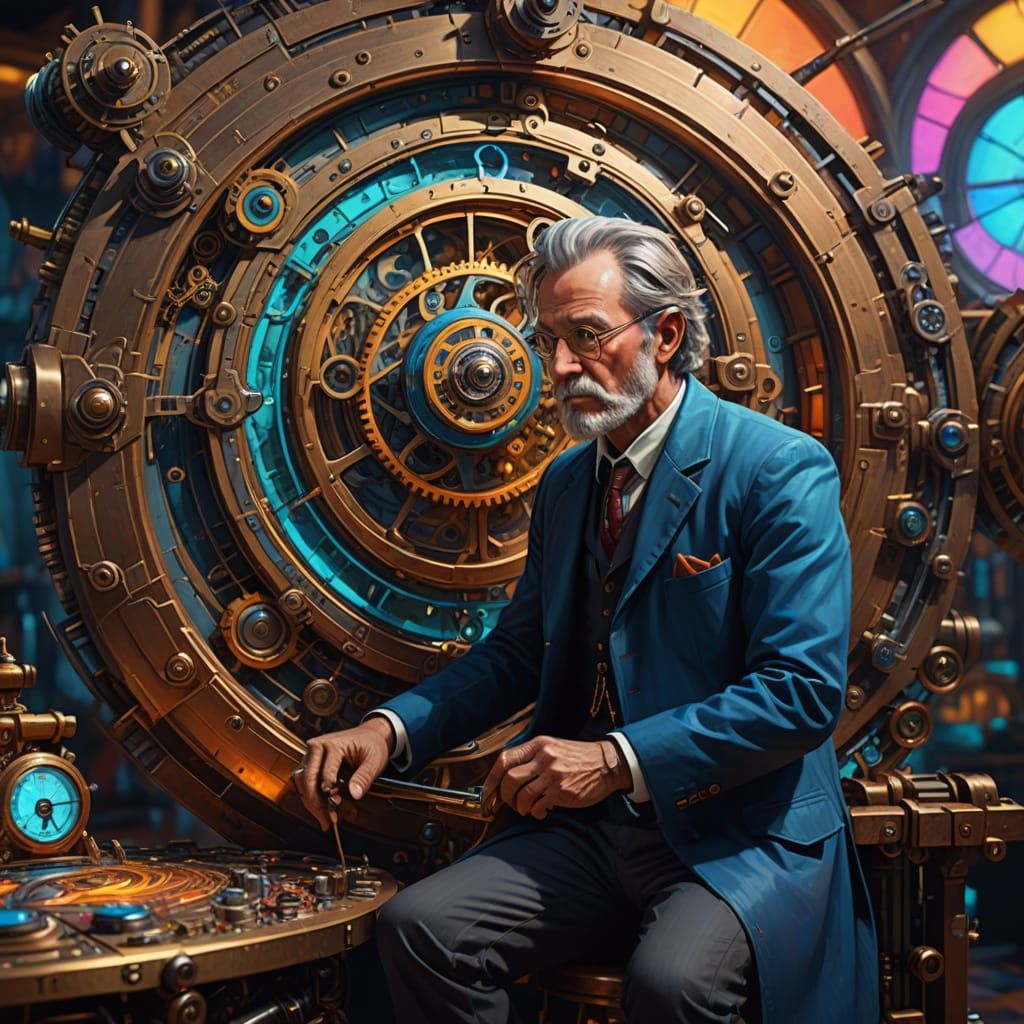Professor Quax and His Time Machine in Hyperrealistic Art
