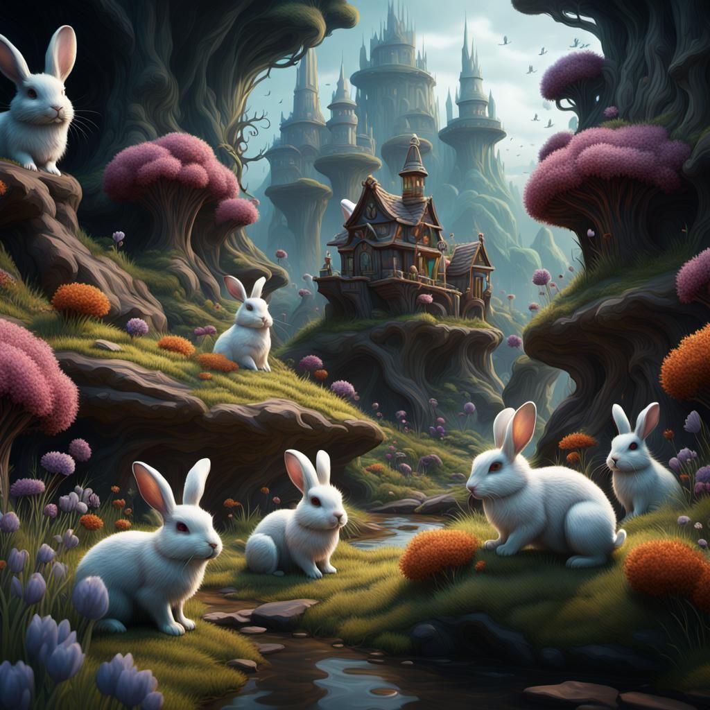 Fantastical Fluffy Rabbits in Vibrant Deep Colors
